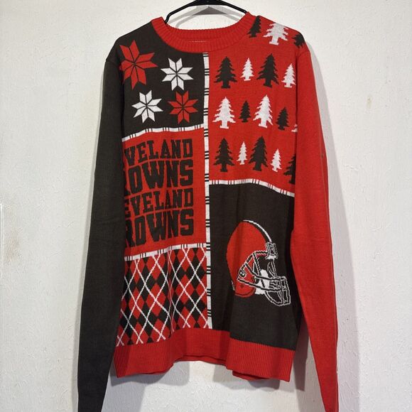 NFL Apparel Clevland Browns Christmas Sweater Brown Orange Acrylic Size XL - Picture 1 of 4